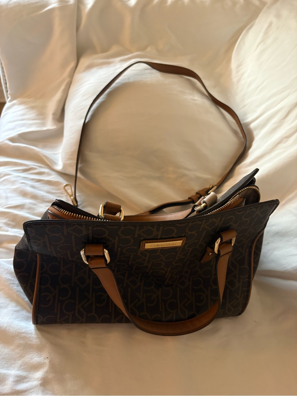 Calvin Klein Brown Logo Satchel Bag